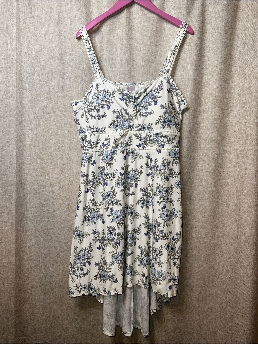 No Boundaries Cream Dress with Blue Floral Print